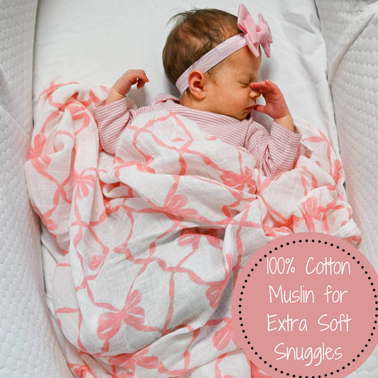 Baby Muslin Swaddle Blanket - Beautiful Bows