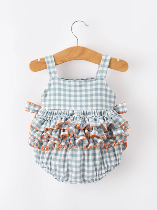 Summer Plaid Smocked “I ❤ MAMA” Girls Romper