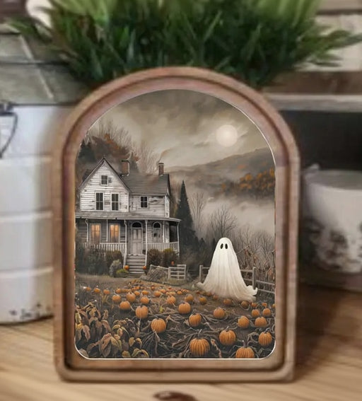 Arch Top Moody Ghost House Framed Art