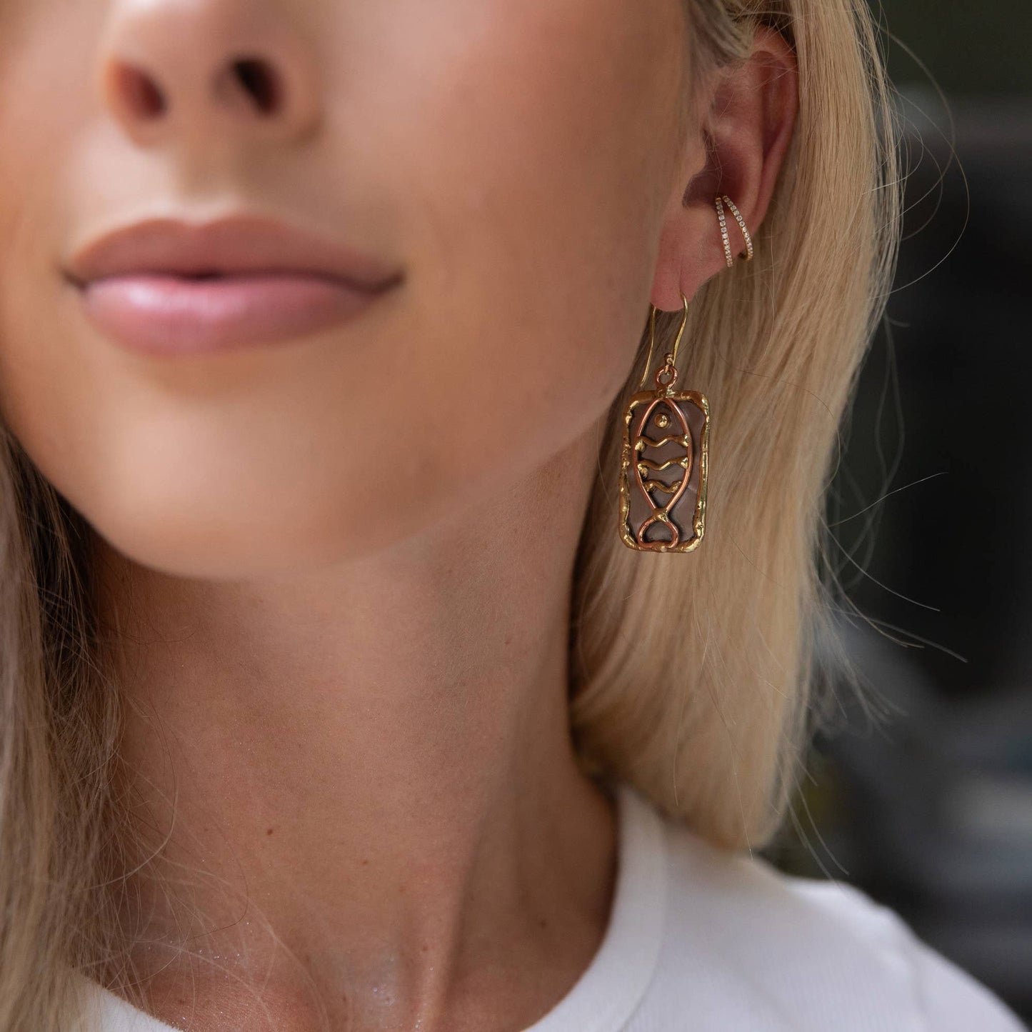 Handcrafted Mixed Metal Fish Earrings