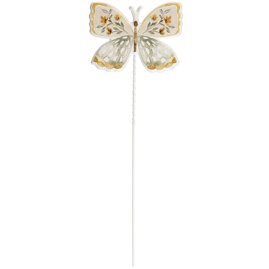 Yellow and White Butterfly Plant and Garden Pick - Metal