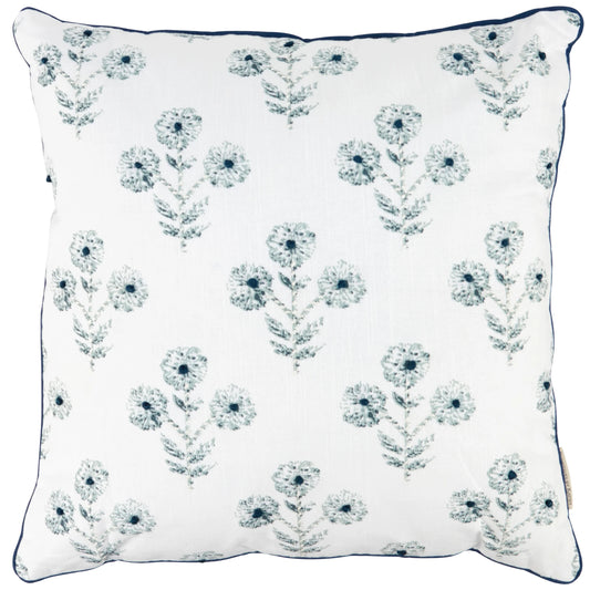 Indigo Blue Floral Throw Pillow