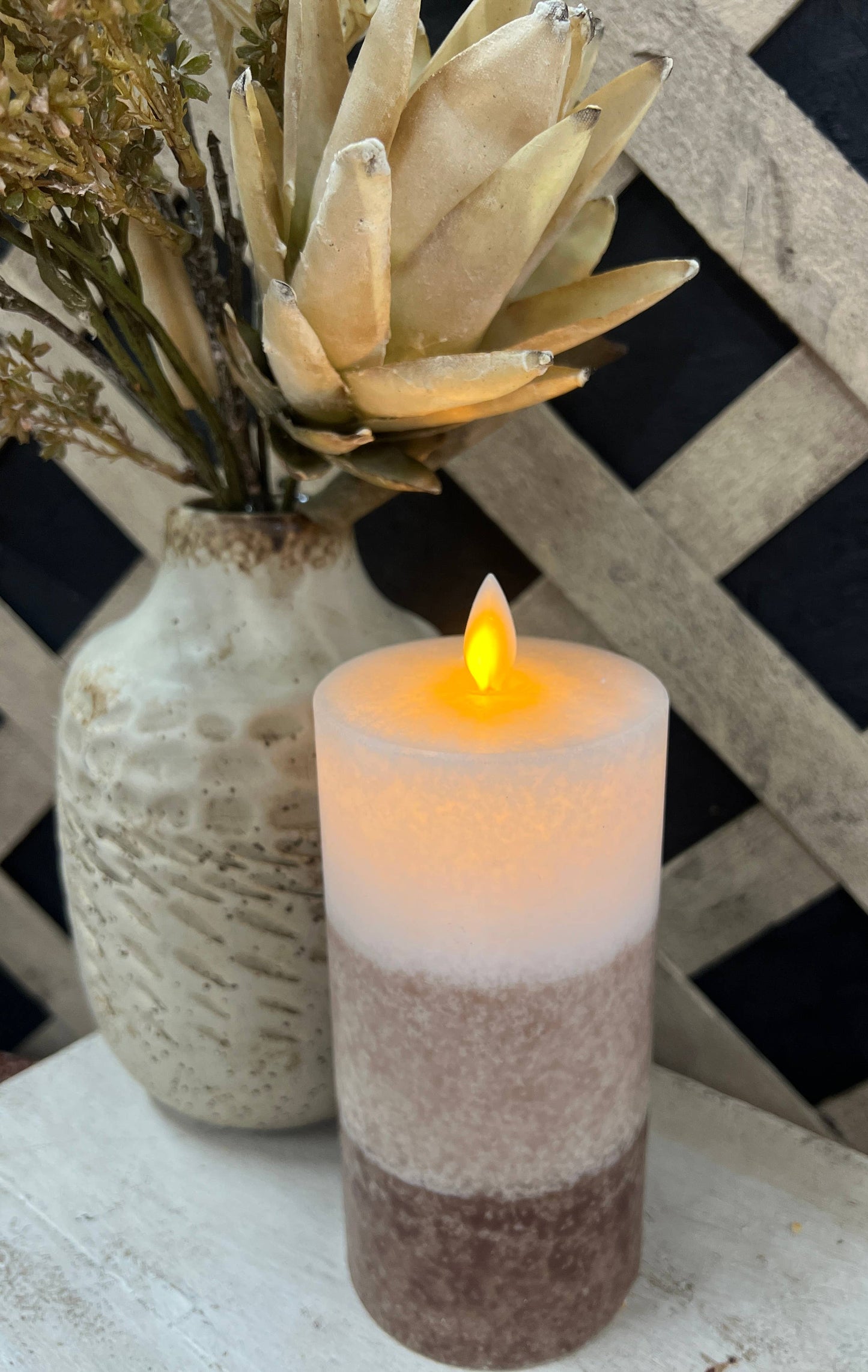 Brown & White 3 Layers Moving Flame LED Candle