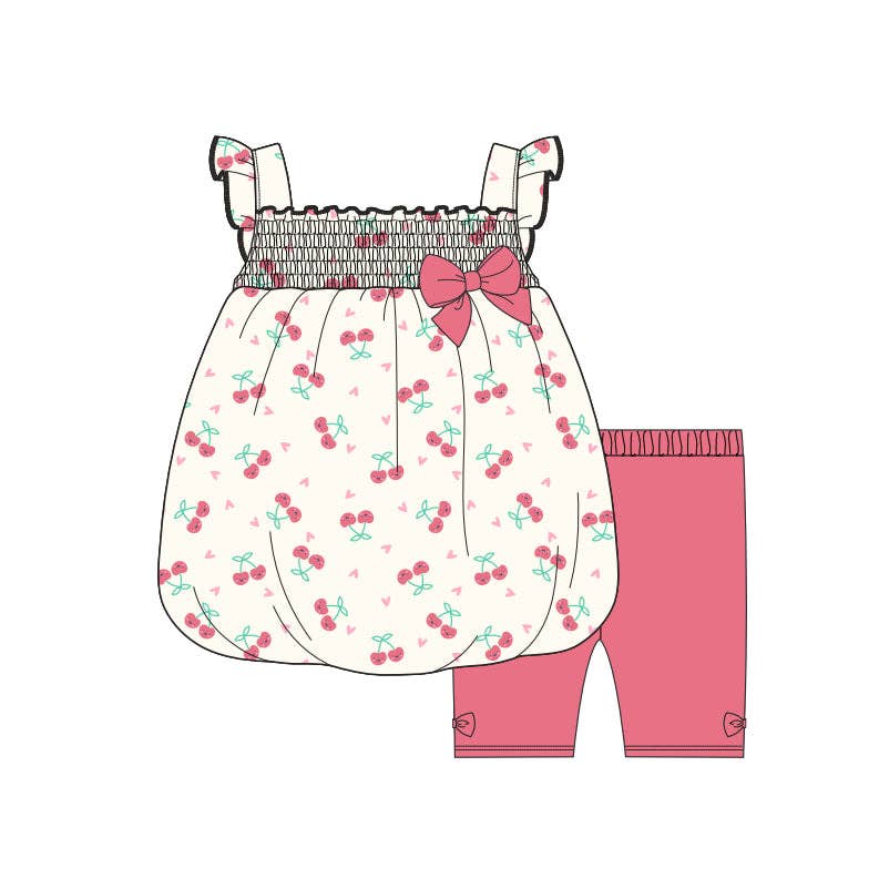 Cherry and Bows Chiffon Baby Girl Outfit - Chiffon Top and Shorts