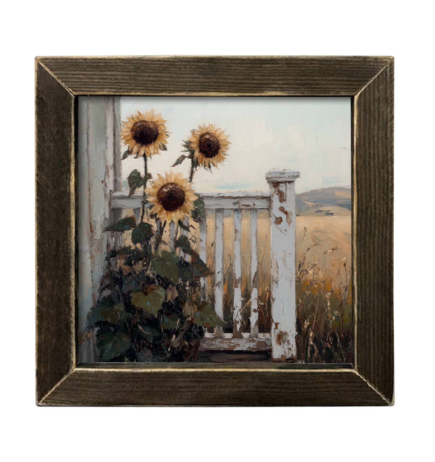 Sunflowers by the Railing Framed Art