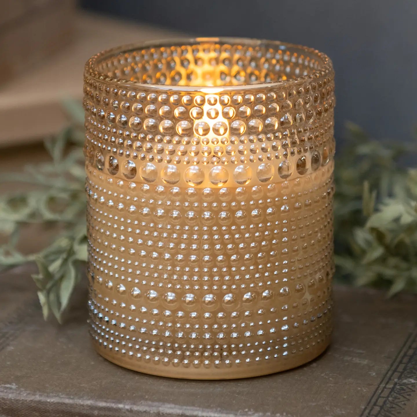 Champagne Dotted Glass Flameless LED Candle - 2 Sizes