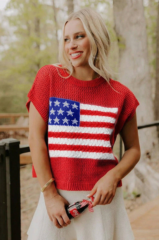 Fiery Red Flag Graphic Short Sleeve Knit Top