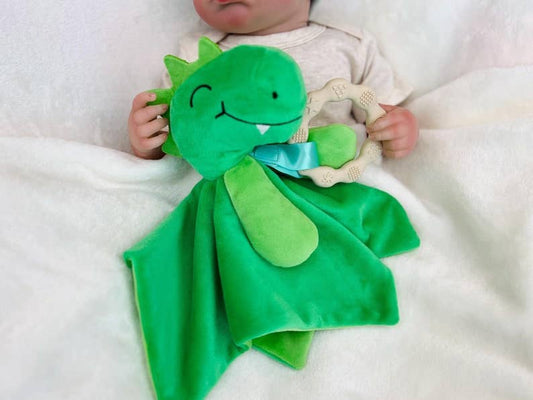 Dylan Dino Plush Teething Toy - Minky Baby Security Blanket