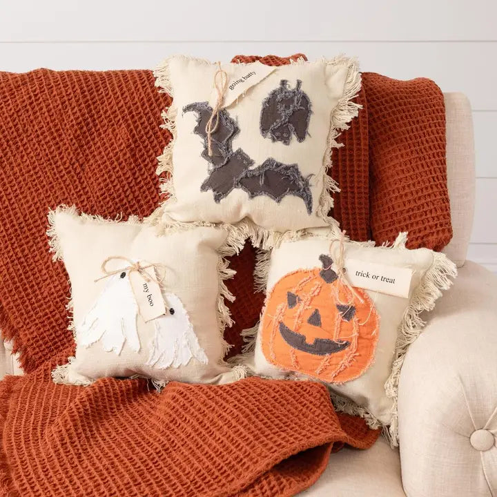 Frayed Edge Halloween Mini Pillows - Bat, Jack-o-Lantern, or Ghost