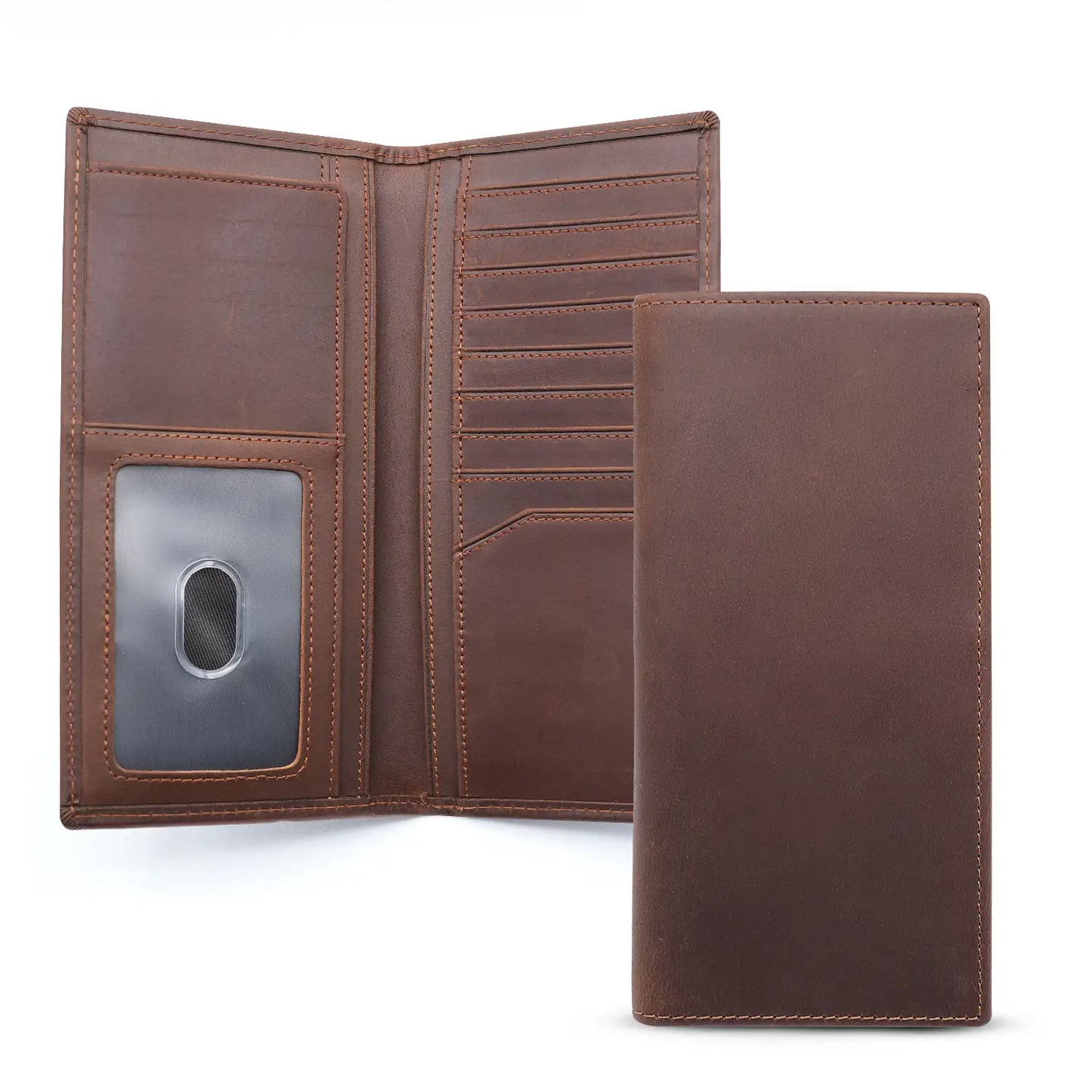 Genuine Leather Long Bifold Wallet