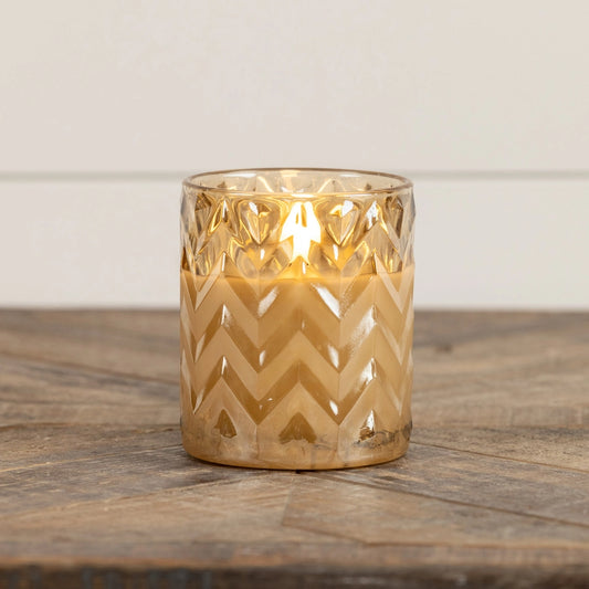 Champagne Chevron Glass LED Flameless Candle - 4"