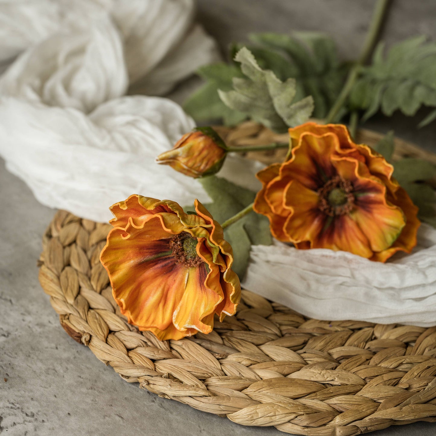Dark Orange Poppy Spray - 27"
