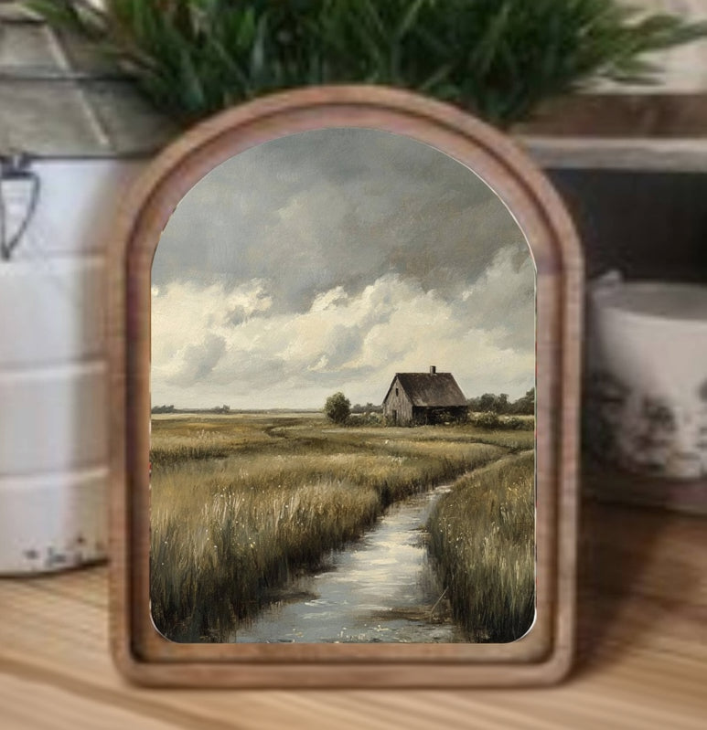 Arch Top Stormy Cottage Framed Art