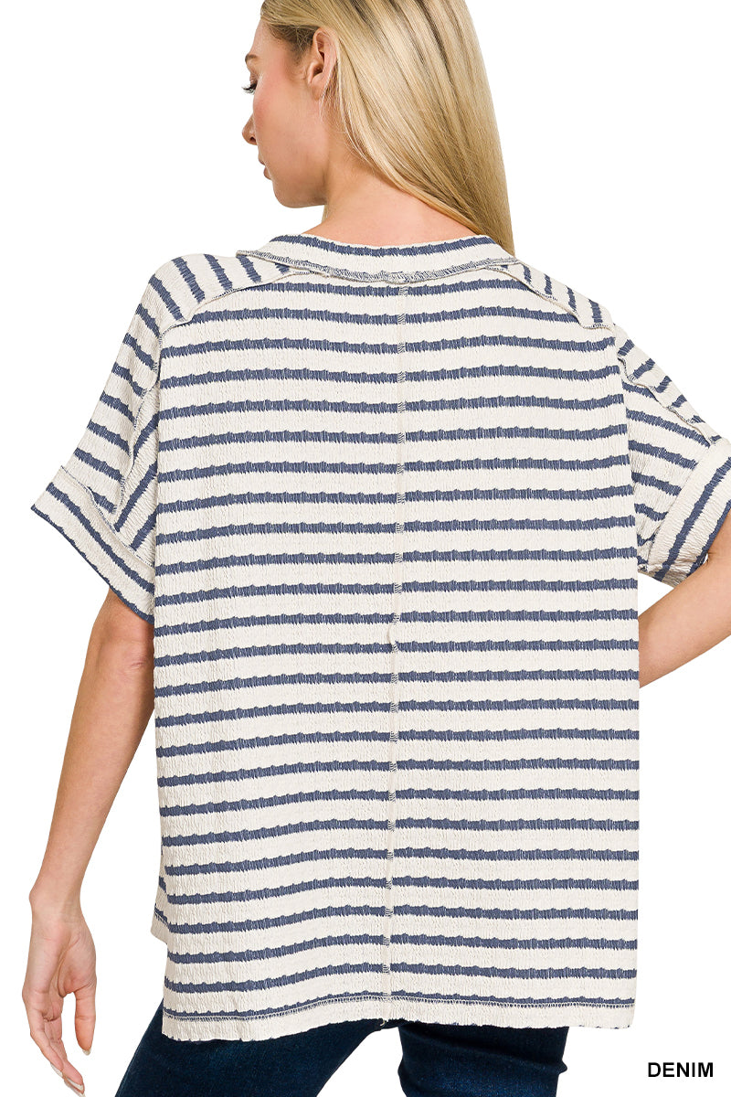 Striped Short Sleeve Hi-Low Tee - Color Options