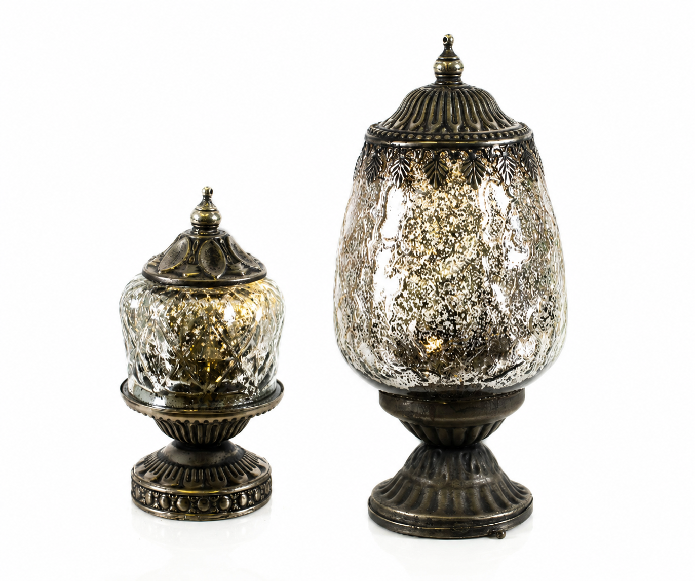 Mercury Glass Lighted Pedestal - Two Size Options