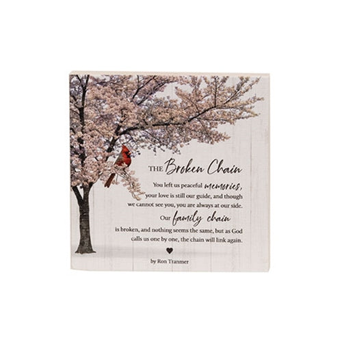 The Broken Chain Memorial Wooden Block with Cardinal