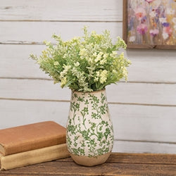 Cottage Bloom Green Floral Ceramic Vase