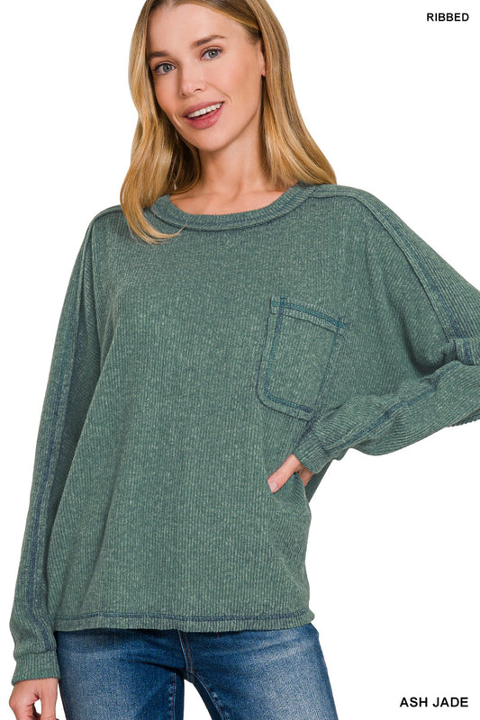 Brushed Ribbed Round Neck Sweater - Standard & Plus