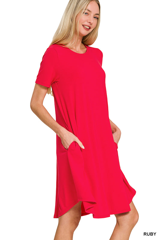 Short Sleeve Round Hem A-line Dress