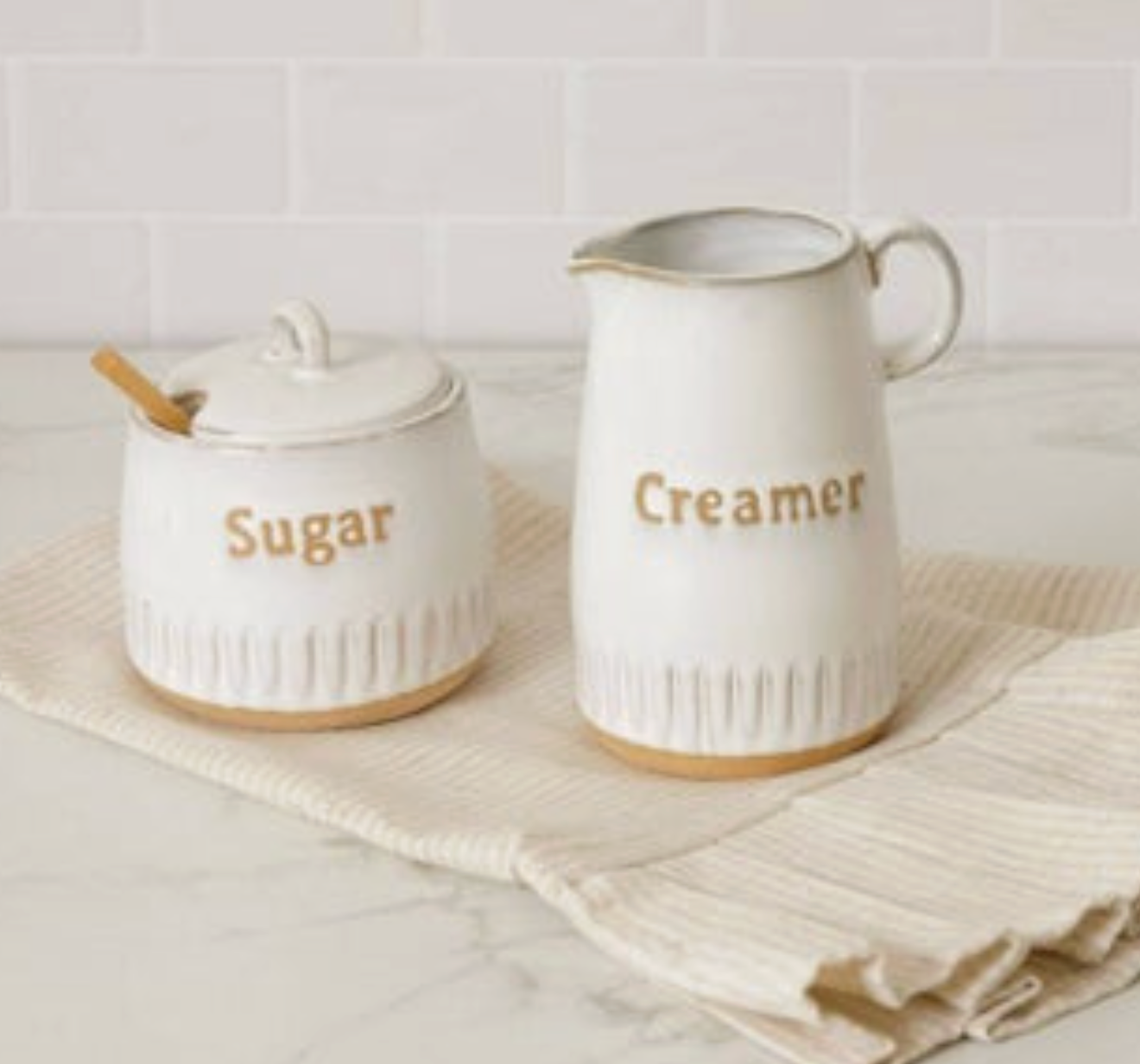 Fluted Edge Stoneware Cream And Sugar Set (Pair)