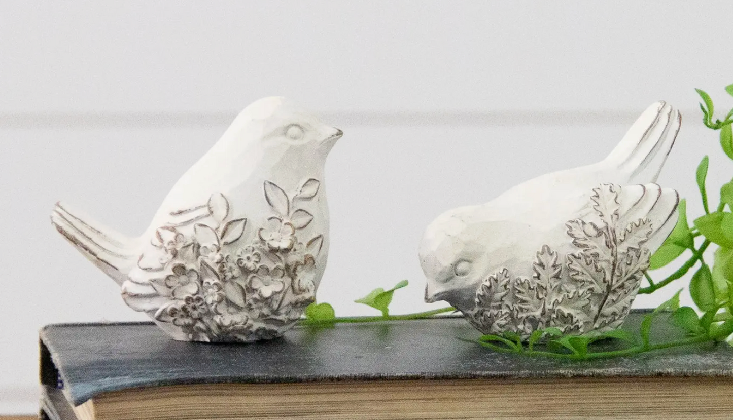 White Bird with Embossed Floral Design - Resin - 2 Options