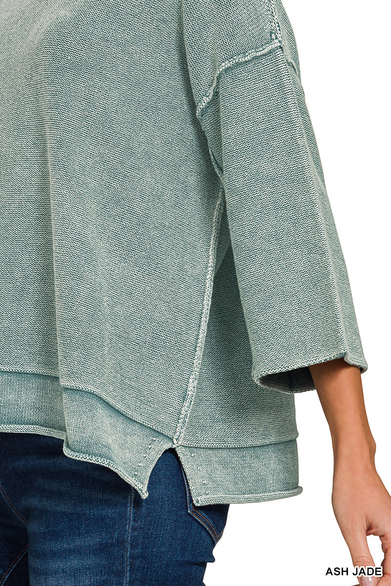 Washed 3/4 Sleeve Boxy Sweater - Color Options
