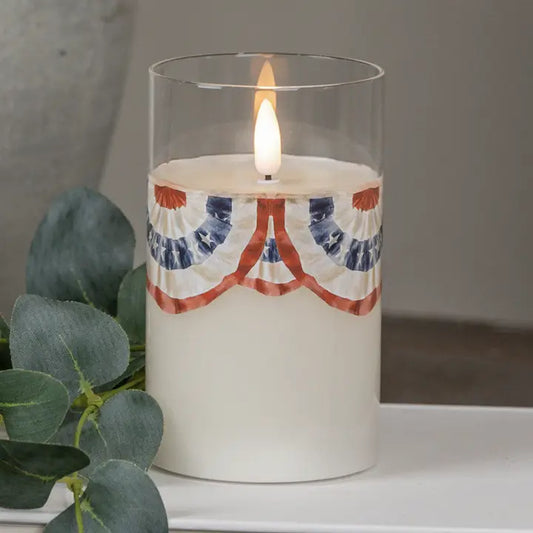 Patriotic Bunting Glass 3D Flamesless Candle with Timer - 3 Sizes