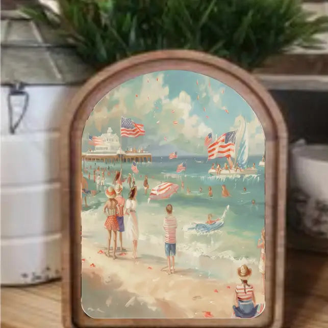 Patriotic Beach Scene Framed Art