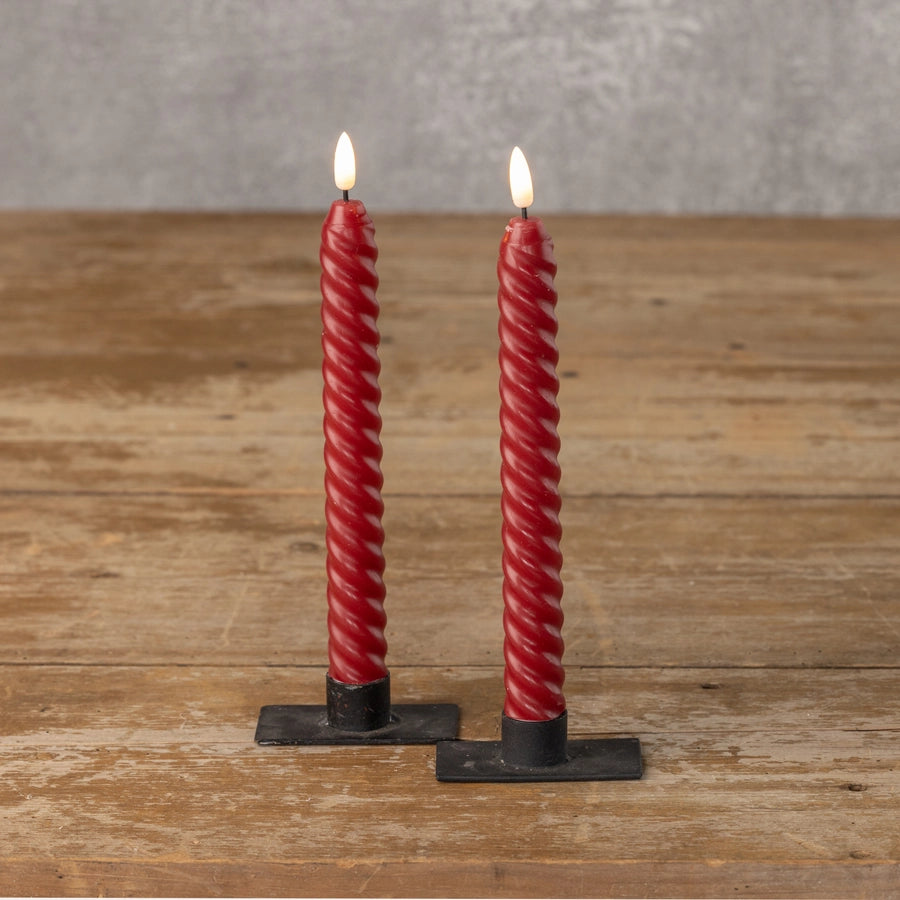 Flameless Twist Red Taper Candle LED 9.5"