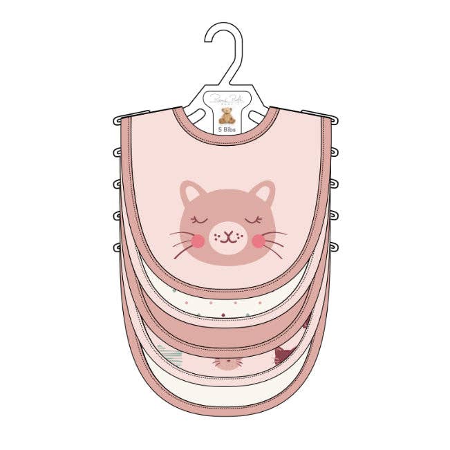 Kitty Love Soft Cotton Embroidered Baby Bibs - 5 Pack
