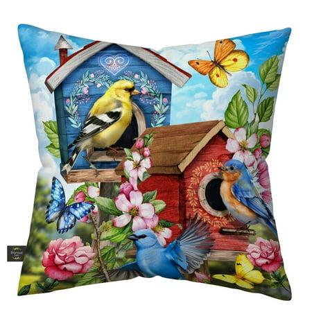 Floral Birdhouses Indoor/Outdoor Pillow