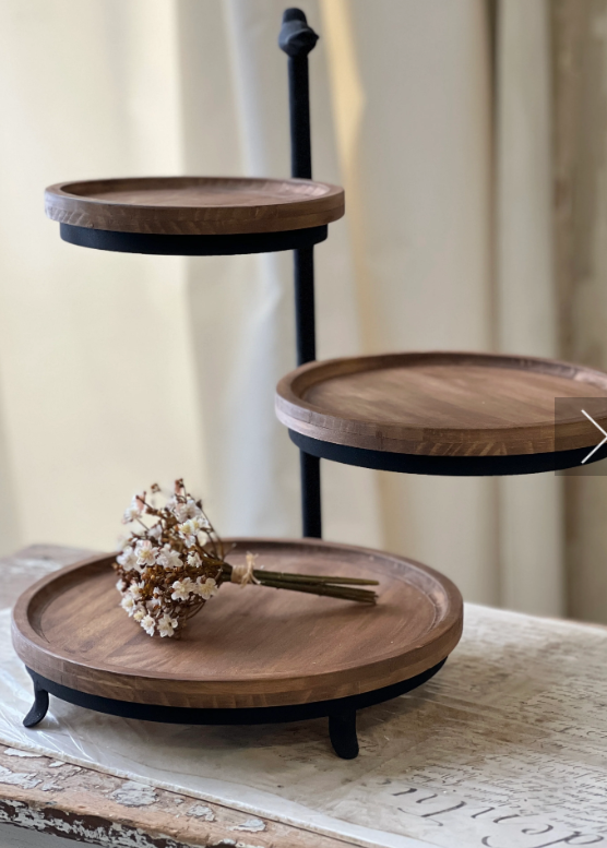 Side Swivel Three Tiered Tray with Bird Finial