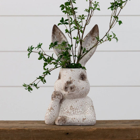 Distressed Rabbit Head Planter - Resin