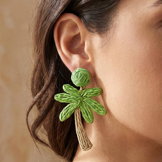Raffia Palm Tree Dangle Earrings