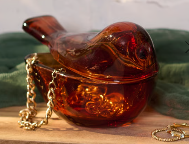 Birdie Lidded Trinket - Amber