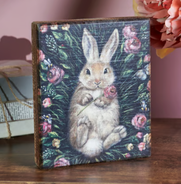 Snuggling Bunny Wooden Block Sign