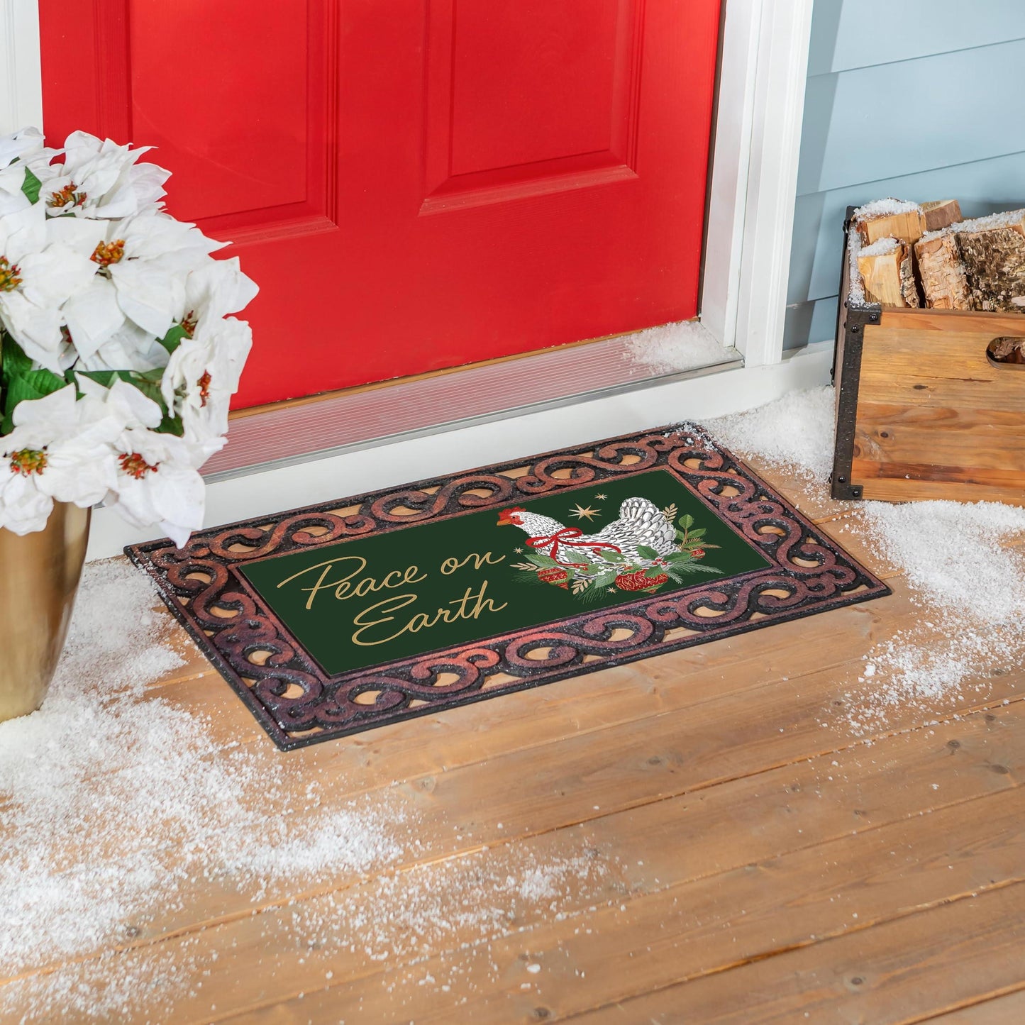 Floral Christmas Chicken Sassafras Doormat Insert