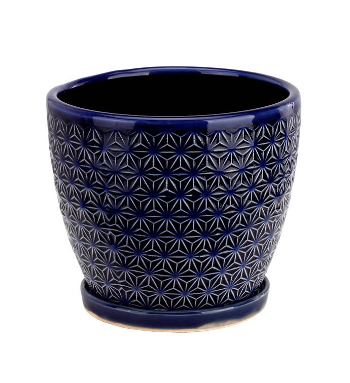 Cobalt Blue Prism Planter With Saucer