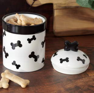Black and White Bone Pet Treat Canister - 2 Sizes - Stoneware