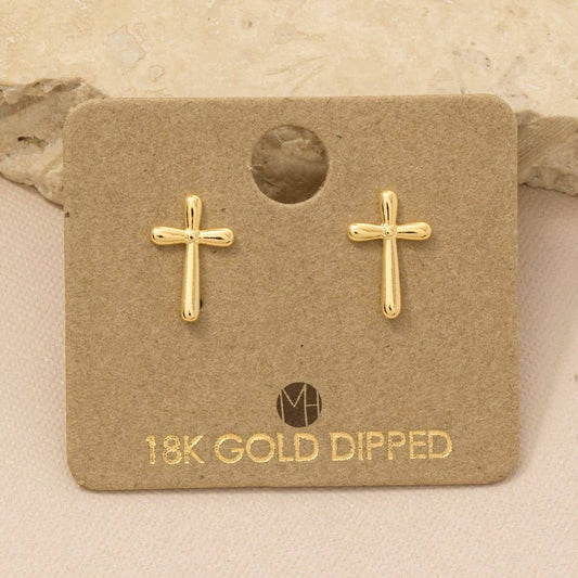 Dainty Gold Dipped Cross Mini Stud Earrings - 2 Options