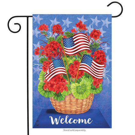 Patriotic Welcome Basket Summer Garden Flag Floral 12.5" x 18"