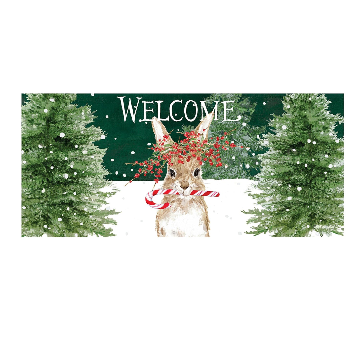 Candy Cane Rabbit Sassafras Doormat Insert