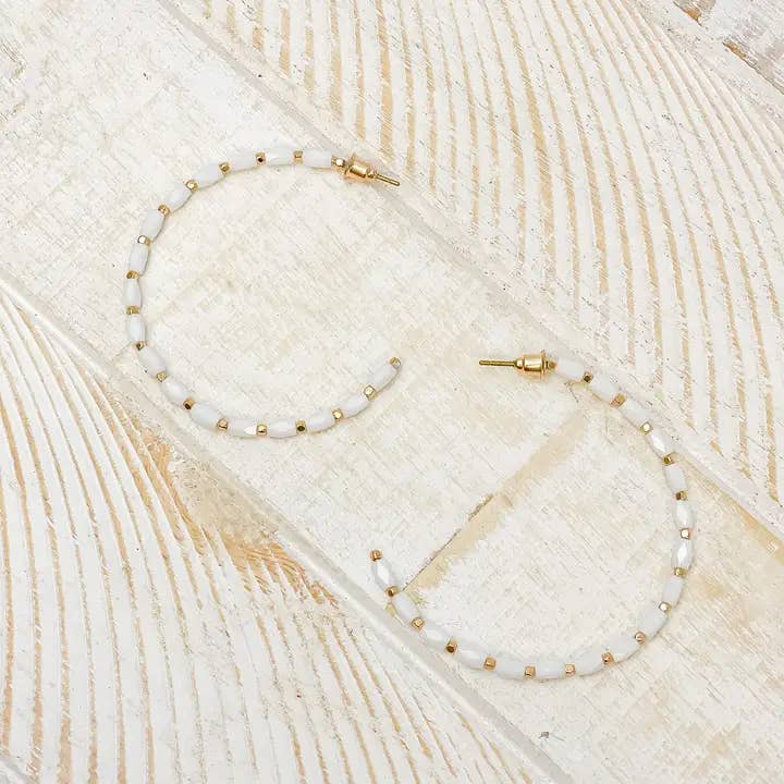Beaded Gold Skinny Open Hoop Earrings