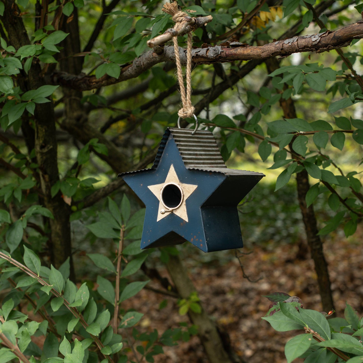 Blue Star Shaped Metal Birdhouse