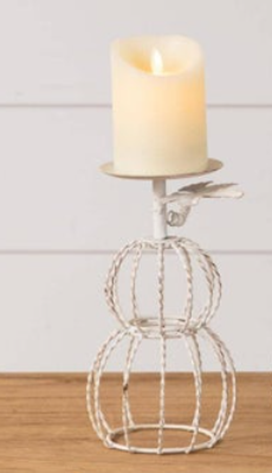 White Wire Pumpkin Candle Holder - Two Sizes