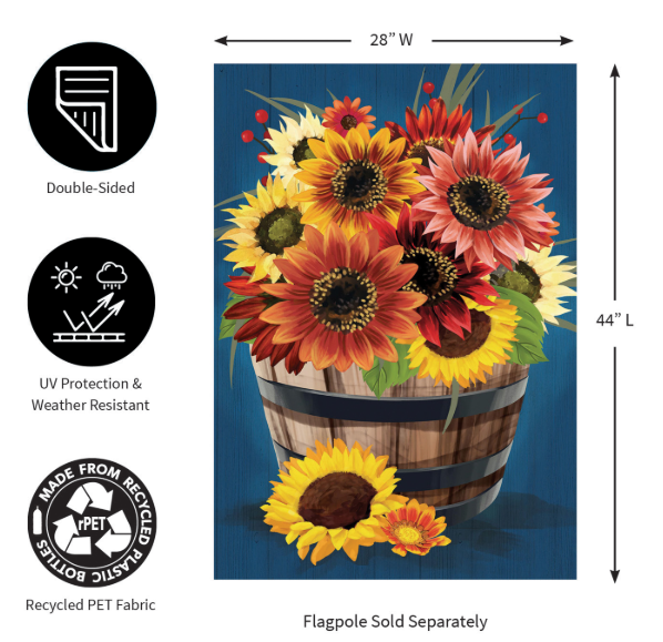 Barrel of Blooms House Flag 28" x 44"