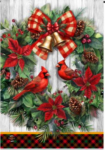 Cardinal Christmas Wreath House Flag