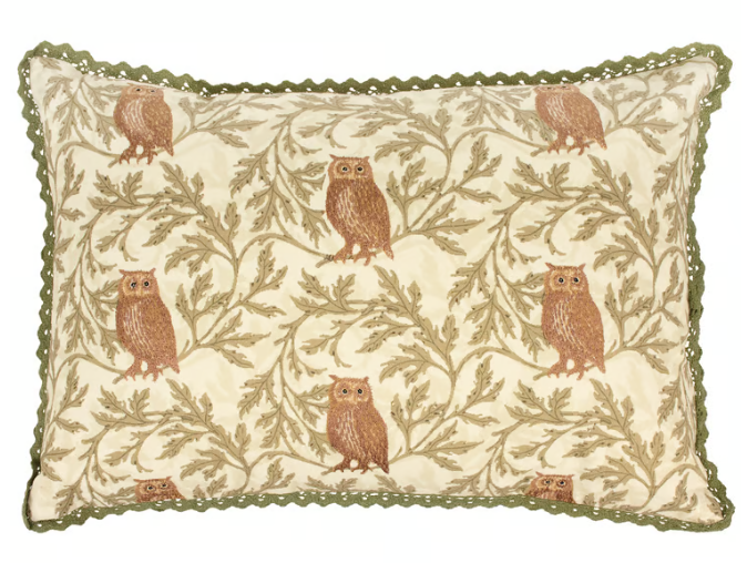 Wise Owl Embroidered Pillow - 20" x 14"