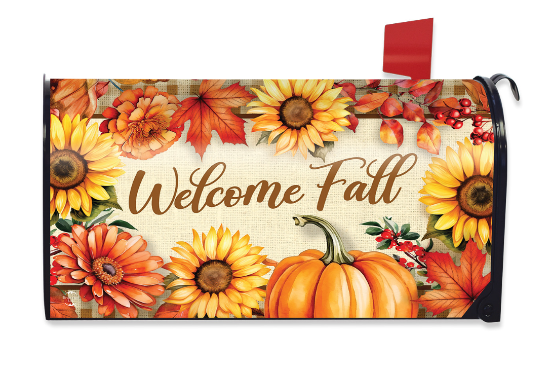 Welcome Fall Flowers Mailbox Cover