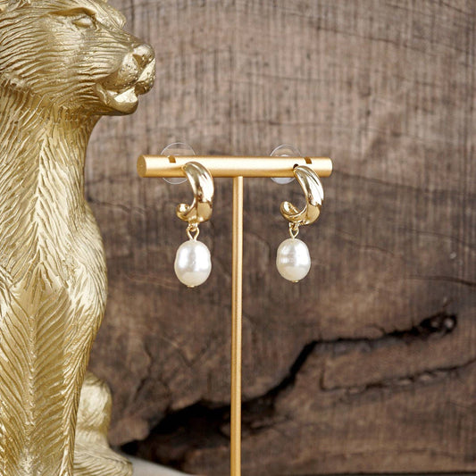 Lustre Grace – Small Huggies with Pearl Drop Earrings